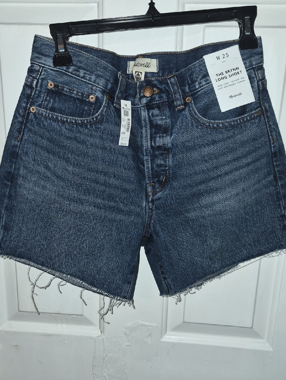 Madewell The Brynn Long Denim Frayed Hem Shorts Size 25